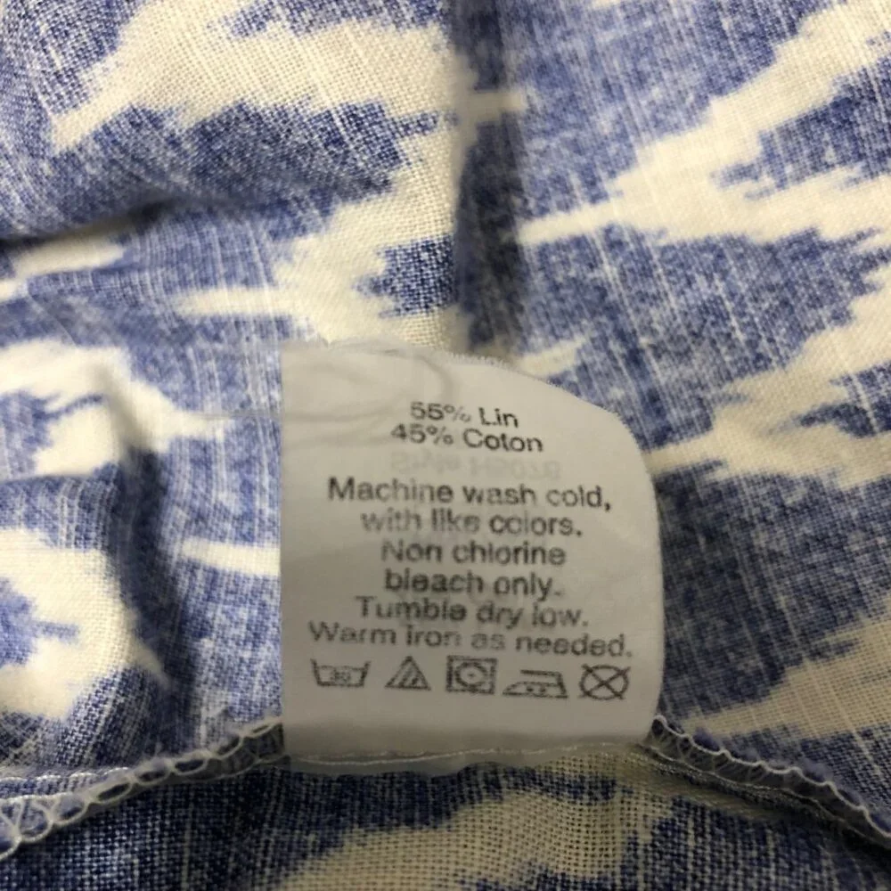 J.Crew Factory Linen Cotton Dress Sundress Women's Size Medium Blue White Ikat